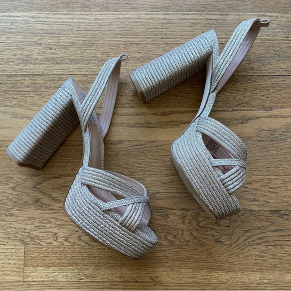 Steve Madden Laurel Gold Glitter Platform Ankle Strap High Heel Sandals size 10 - Picture 2 of 12